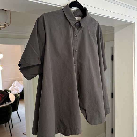 Women's Short Sleeve Blouse - Dark Gray - Picture 3 of 7